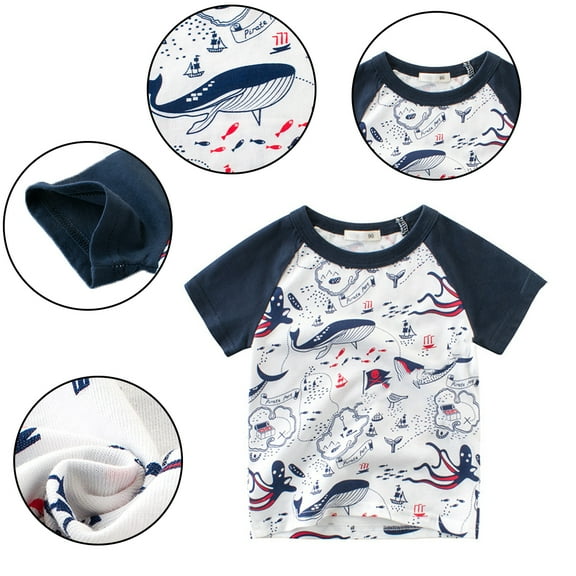 FLMEI 1-9T Boys Summer T-Shirt Toddler Kids Short-Sleeved Crewneck Tops Girls Cotton Pullover Tees Shirt