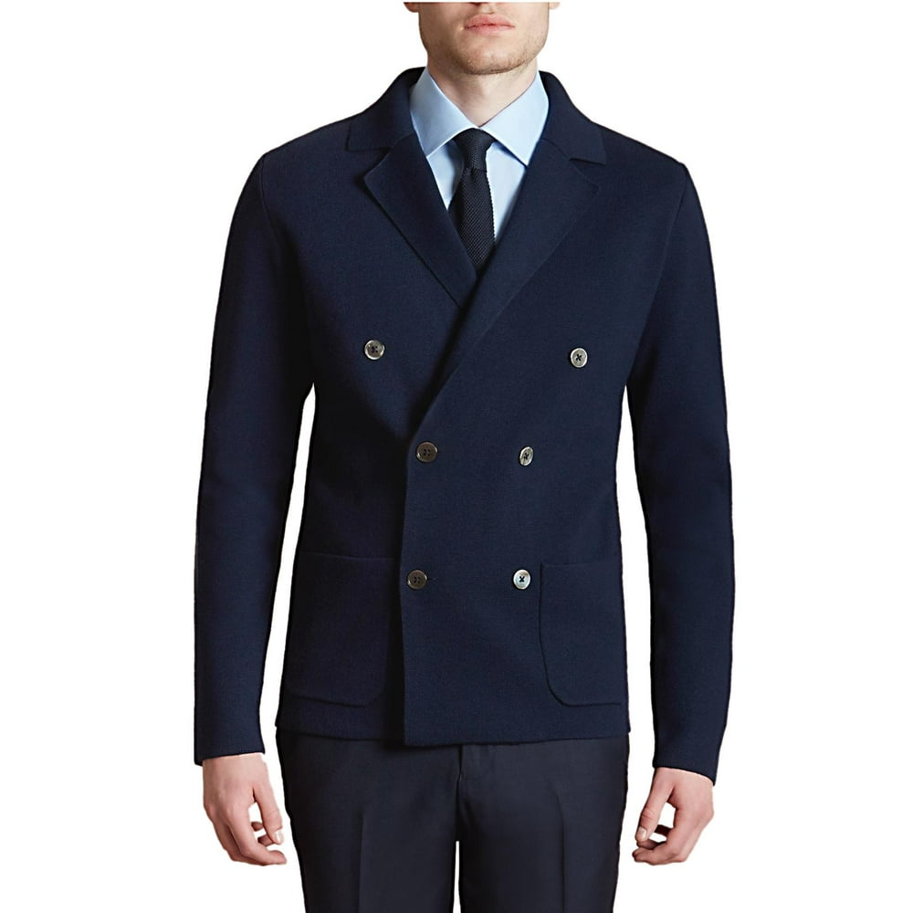 Hardy Amies Hardy Amies Mens Double Breasted Wool Cardigan Large Navy