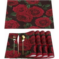 Placemats Set of 6 Valentine''s Day Romance Roses Fabric Placemats Square Placemat for Kitchen Table Heat Resistant, Easy to Clean Table Placemats 12x18 Inch
