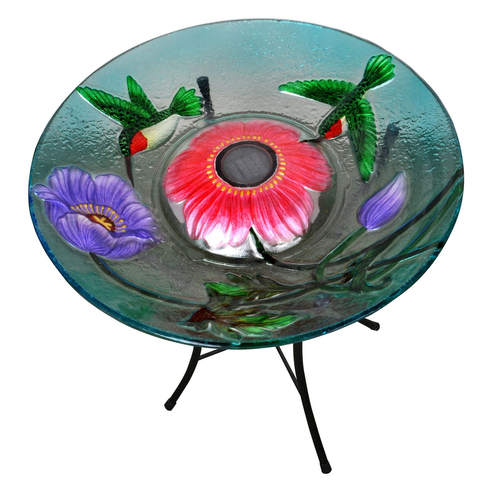 Peaktop Outdoor Garden Solar Hummingbird Glass Birdbath by Teamson Design