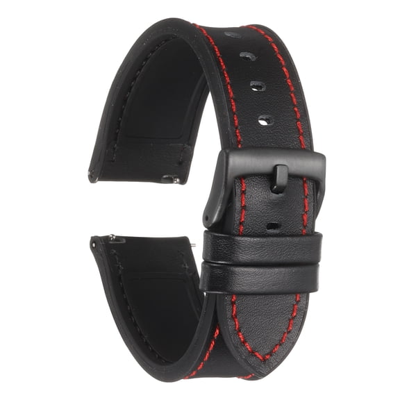 Uxcell Genuine Leather Watch Bands 22mm Width Soft Quick Release Watch Bands with Silicone Waterproof Lining, Black