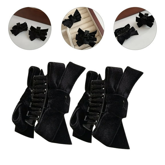 Raindrops Stylish Black Bow Hair Clips for Girls and Women, Fabric Hair Accessories for Decoration, 2 Pieces Set