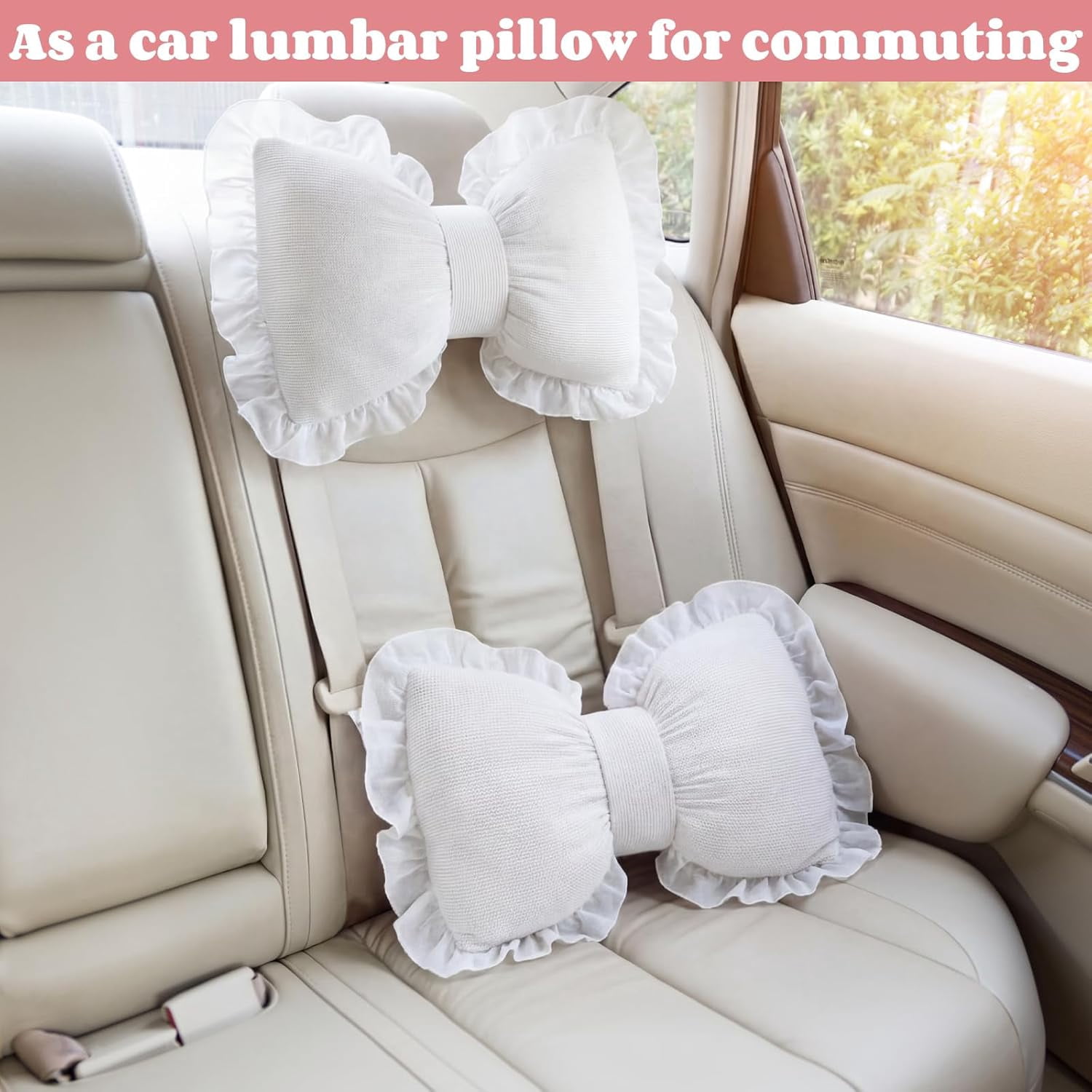 Bow Shaped Pillows, 2 Pcs Decorative Lace Bow Lumbar Pillow 16x13 Inches, Soft Car Backrest Cushion for Bed Sofa Couch Home Decor