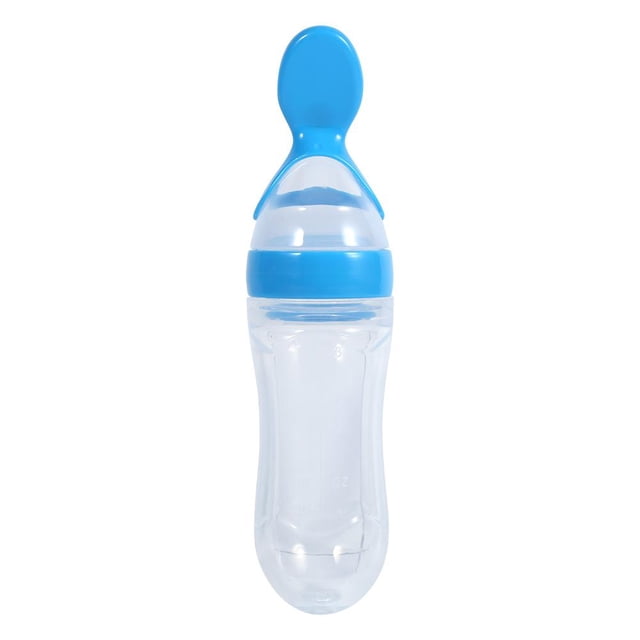 Biberón de Silicona Ecomeon 90mL con Cuchara Alimentador de Cereal para Bebés Azul