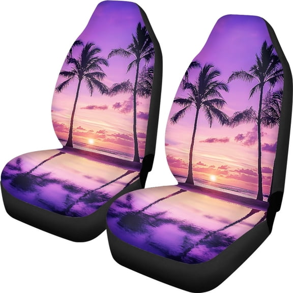 XYZCANDO Chic 2 Pack Front Car Seat Covers with Tropical Palm Sunset Print - Breathable Durable Protection For All Seasons