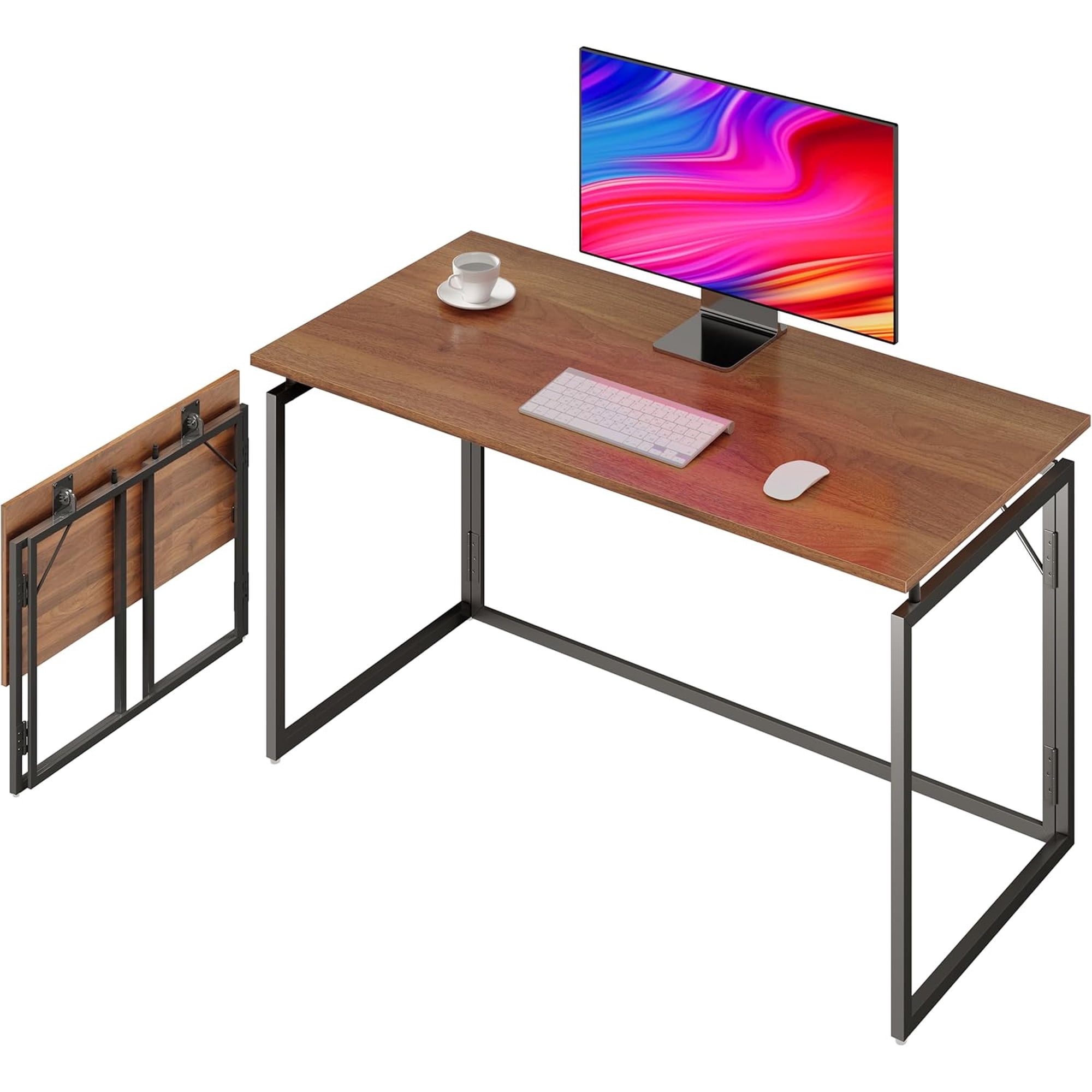 Folding Desk - 31.5" Wood Top Foldable Desk for Small Spaces | No Assembly Required Compact Desk for Home Office, Writing, and Study
