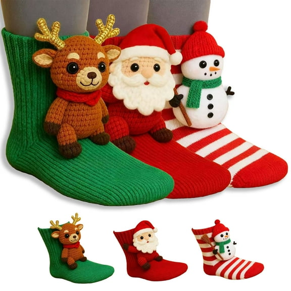 WKSCLPAI 3D Knit Animal Socks, Handmade Crocheted Animal Socks, Double-layer Cotton, Warm Embrace for Your Ankle, Christmas Gift Stockings, Reindeer B