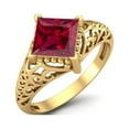 thumbnail image 2 of 1.30 Ctw Square Ruby Synthetic Filigree 925 Sterling Silver Gold Vermeil Solitaire Mother's Day Gift Ring, 2 of 3