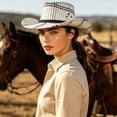 thumbnail image 2 of AJGRHE Western Cowboy Hat for Women and Men, Wide Brim Shapeable Summer Beach Sun Hat, Lightweight Cowgirl Hats for Outdoor Festival White One Size, 2 of 4