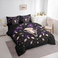 thumbnail image 2 of Homewish Boho Animal Skull Full Size Bedding Sets for Kids, Purple Spotted Mushroom Wildflower Full Size Bed in a Bag, Black Reversible, 7-Piece, 2 of 7