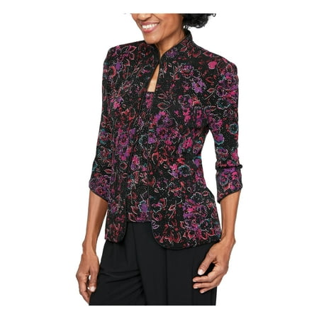 ALEX EVENINGS $139 Womens New Purple With Short Cardigan, Top PM Petites B+B