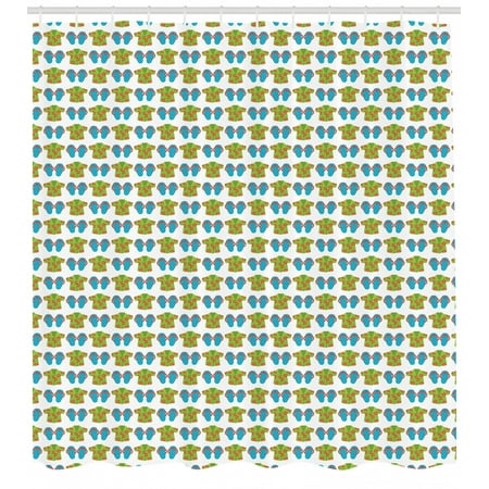 Flip Flop Shower Curtain Exotic Floral Patterned Shirts And Beach Slippers Summer Fashion Fabric Bathroom Set With Hooks 69w X 84l Inches Extra Long Pale Green Coral Pale Blue By Ambesonne