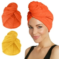 Turbie Twist Microfiber Hair Towel Wrap for Women and Men | 2 Pack | Bathroom Essential Accessories | Quick Dry Hair Turban for Drying Curly, Long & Thick Hair - Golden Rod & Orangeade