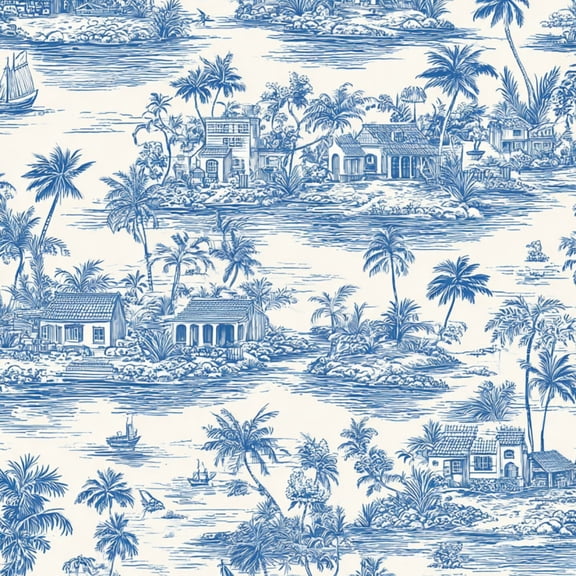 Peel and Stick Wallpaper 23.6in x 9.8ft Tropical Beach Village Palm Trees Sailboats Contact Paper Vinyl Waterproof Self Adhesive Wall Paper for Bedroom Shelf Cabinet Renter Friendly