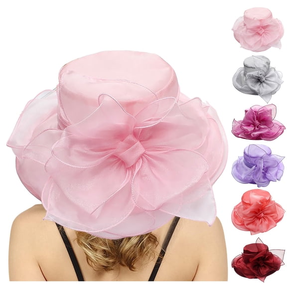 LRen Elegant Women's Wide Brim Floral Sun Hat for Beach Wedding Bridal Shower and Summer Outdoor Occasions Wine