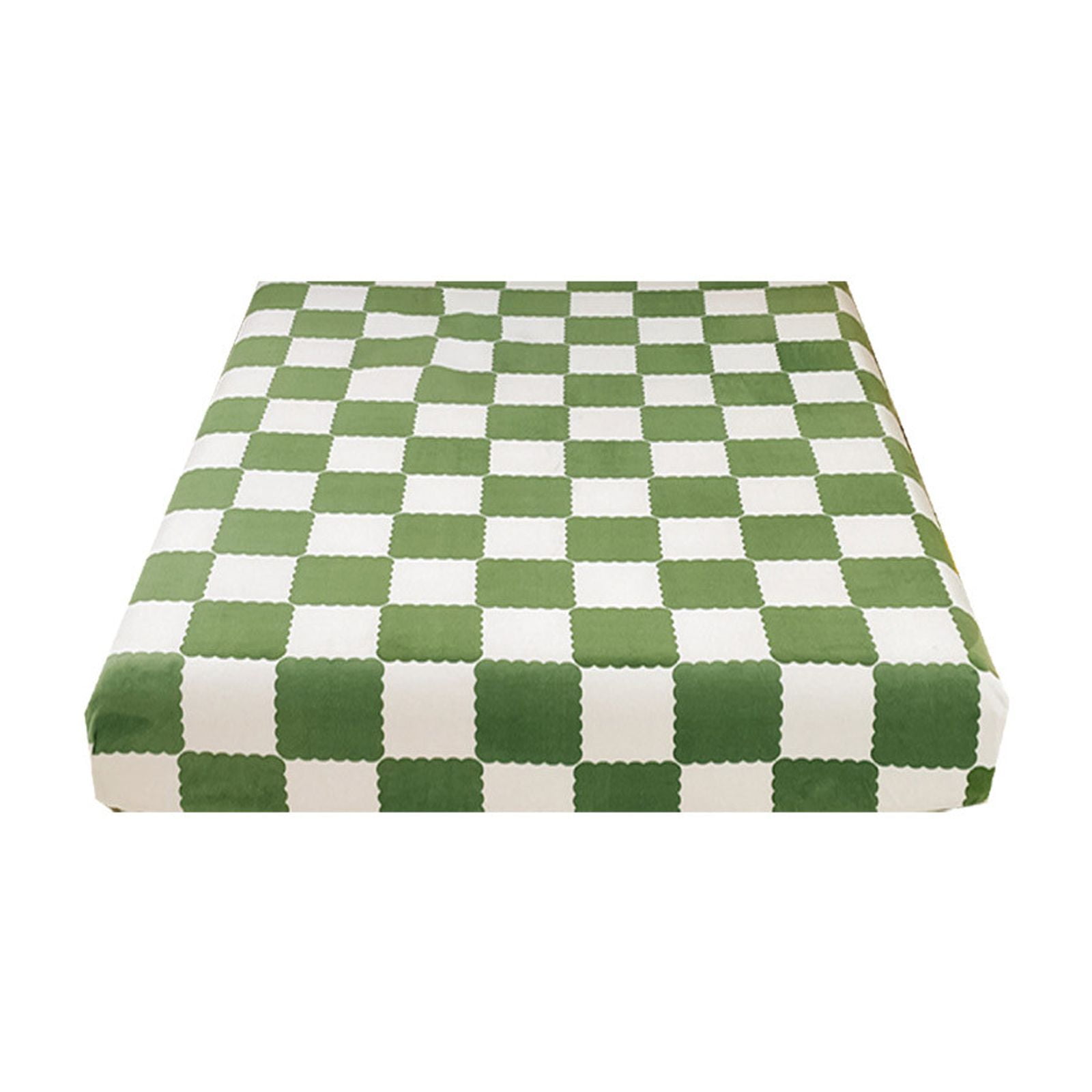 Quilted Fitted Sheet Winter Warm, Checkerboard Pattern Mattress Protector – Breathable Non-Slip Pocket Design, Soft Polyester Bed Cover for Care Bed, Home or Guest Room