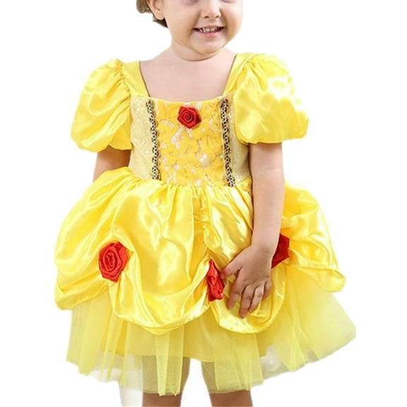 QEFJNO Baby Girl Short Sleeve Belle Princess Dress Infant Toddler Halloween Birthday Christmas Party Dress Up Clothes 2-3T