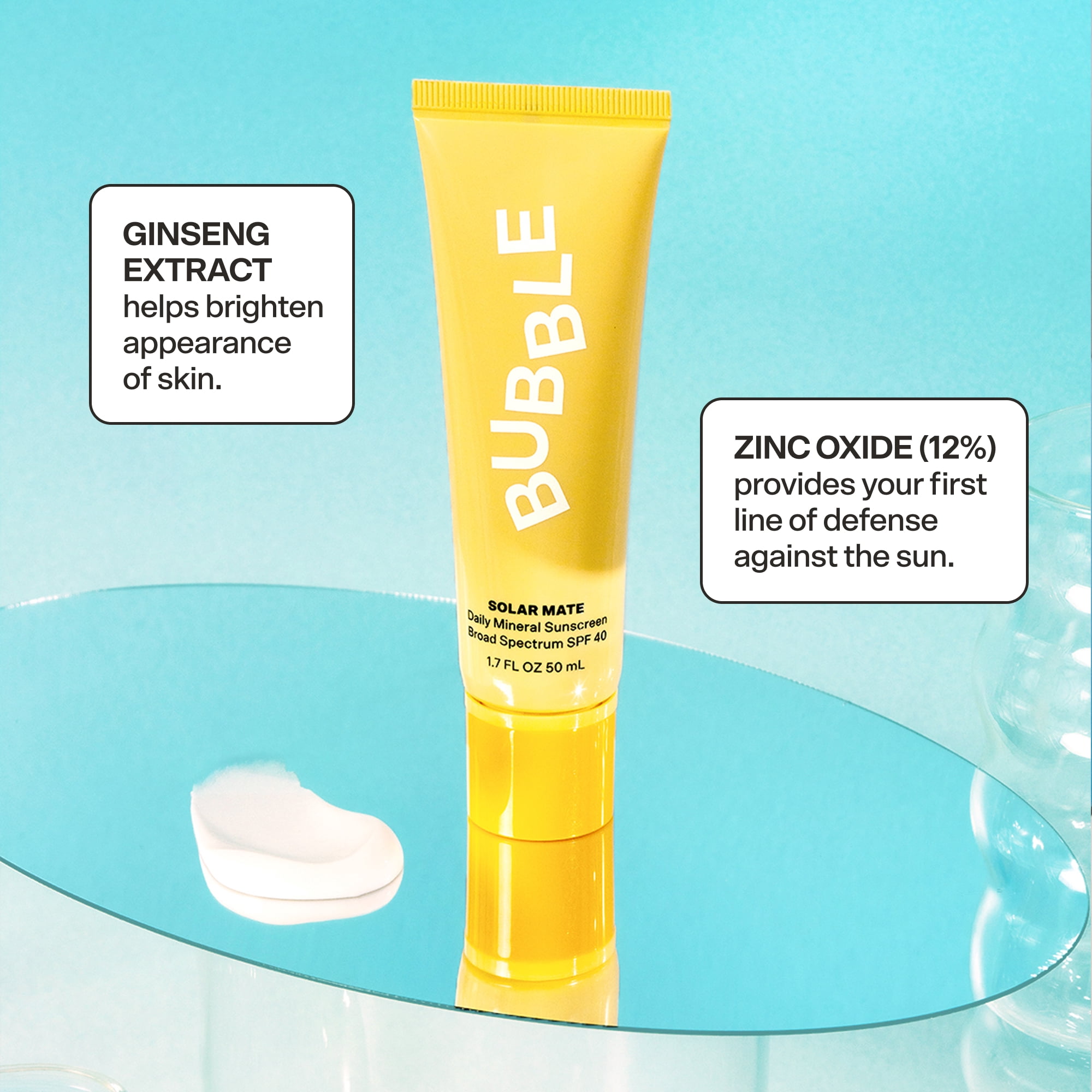 Bubble Skincare Solar Mate Mineral Sunscreen SPF 40, All Skin Types, 1.7 fl oz / 50mL