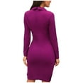 thumbnail image 3 of Pisexur Robe de Travail pour Femmes, Style Bureau, Croisée, Unie, Col Rabattu, Robe Blazer, Manches Longues, Boutons, Robe Moulante Formelle, 3 of 5