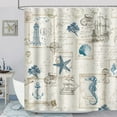 thumbnail image 2 of Nautical Coastal Shower Curtain, Vintage Ocean Beach Seashell Seahorse Lighthouse Bathroom Decor 72x72 Inch Polyester Fabric Waterproof Bath Curtain with 12 Hooks, 2 of 6