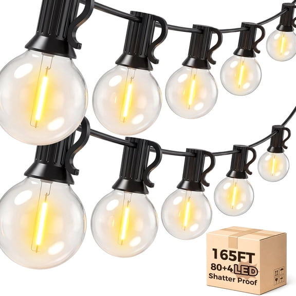 RESNICE 165FT Outdoor String Lights, 80 G40 LED Bulbs, 4 Extra Replacement Bulbs Included, IP44 Waterproof Dimmable Connectable Hanging Globe Lights for Patio Backyard Bistro Porch Deck Balcony