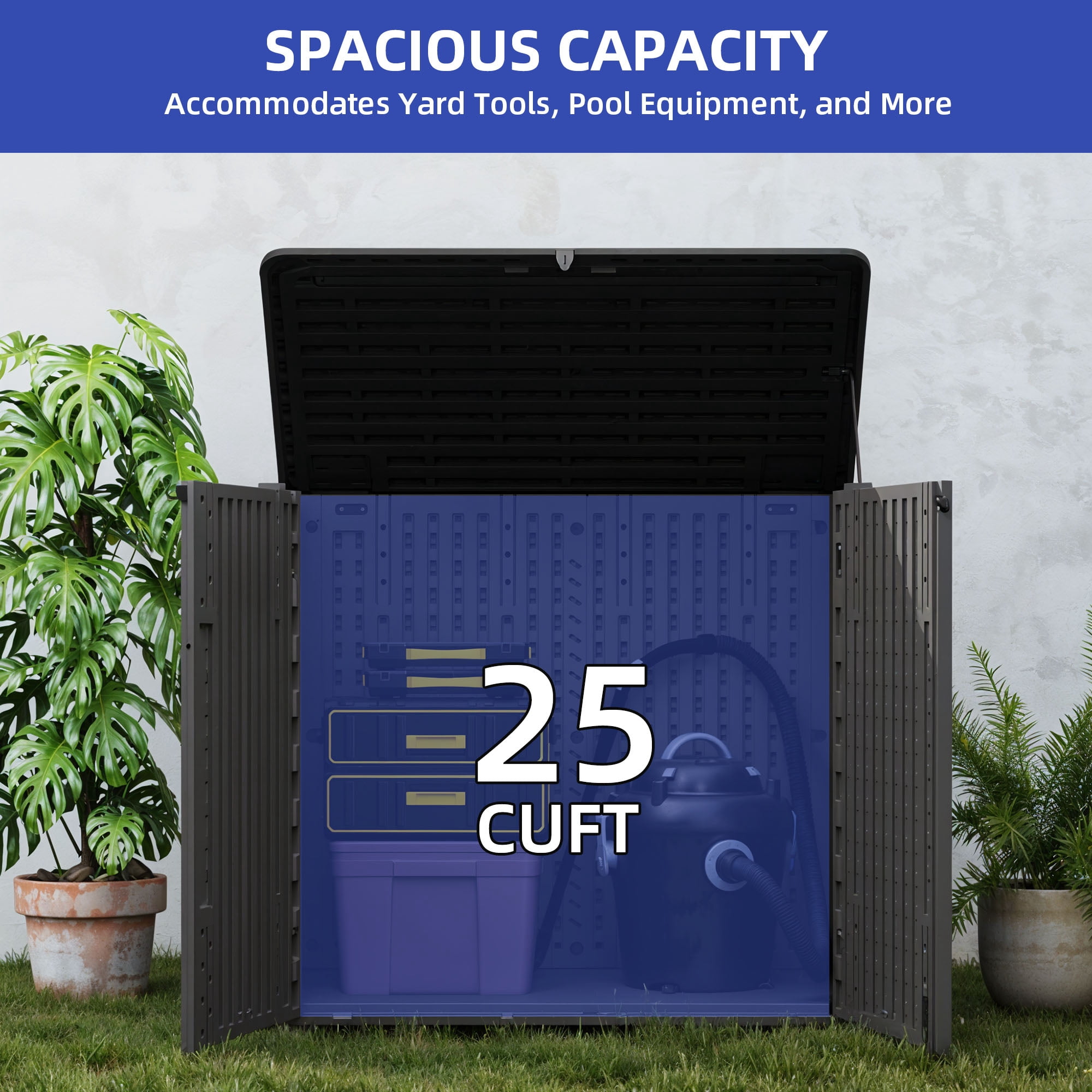 Uforic Resin Storage Cabinet Outdoor, 30 Cu Ft Outdoor Storage Shed for Backyard/Garden, Dark Gray & Black