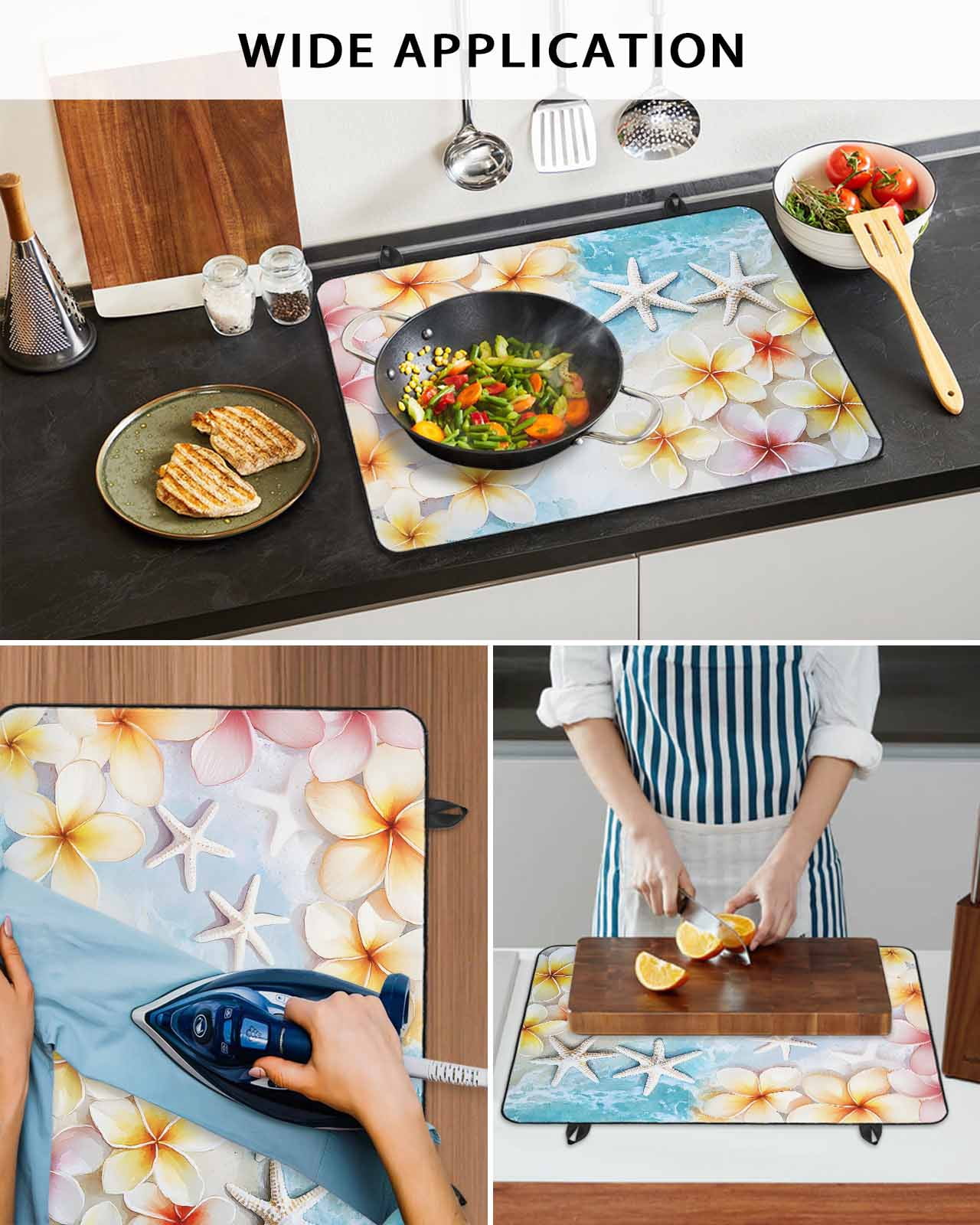 nqOlkjepod Large Induction Cooktop Protector Mat 24"x21", Summer Coastal Stove Top Covers for Electric Stove, Ocean Beach Starfish Botanical Flowers Stove Burner Cover Mats, Glass Top Stove Cover