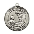 thumbnail image 2 of Mens Medium Round .925 Sterling Silver Saint Cecilia Medal Pendant on 24" Rhodium Plated Heavy Curb Brass Chain w/ Lobster Claw Clasp,Catholic Religious Necklace-USA Made Velvet Gift Box, 2 of 6