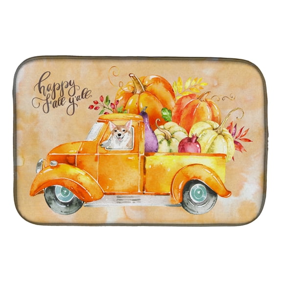 Caroline's Treasures Fall Harvest Corgi Dish Drying Mat