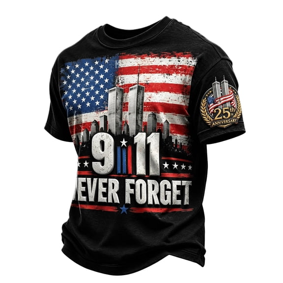 911 25th Anniversary Shirt Men Short Sleeve Round Neck 2001-2026 Hope Honor Courage T Shirts