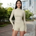 thumbnail image 2 of Women's High Neck Long Sleeve Active Top with Subtle Pattern - Small, Ivory, 2 of 7