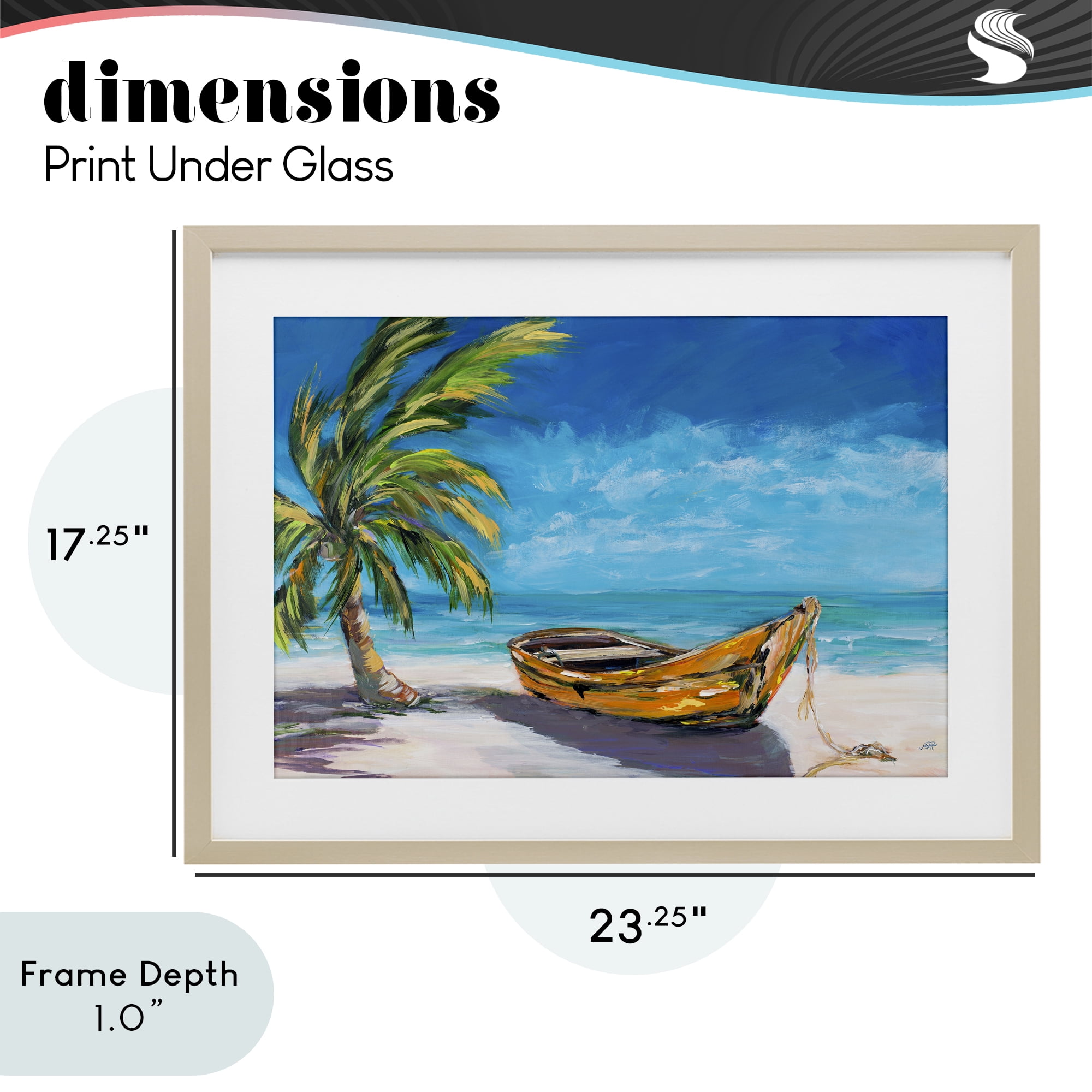 Stupell Industries Lost Island Palm & Boat Birch Framed Print Under Glass, design by Julie DeRice