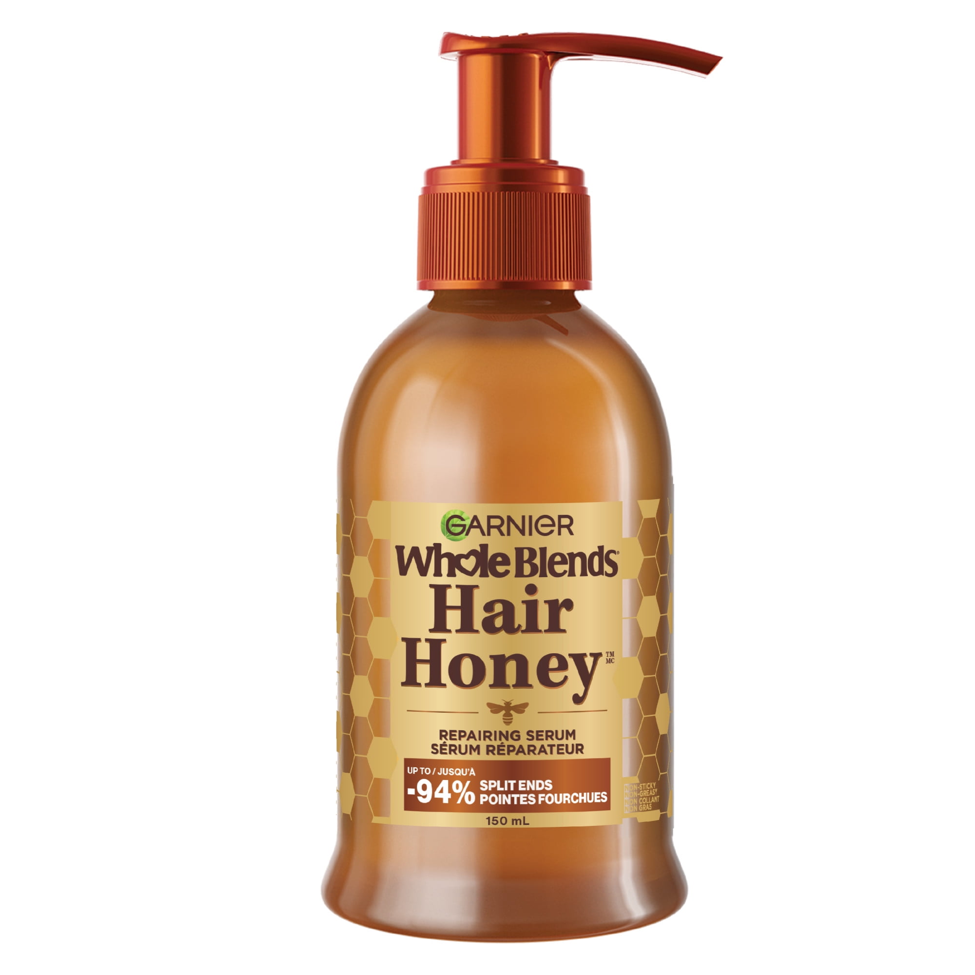 Garnier Whole Blends Hair Honey Sérum Réparateur pour Cheveux Secs et Abîmés, Non collant & non gras, cheveux plus lisses & réduction de pointes fourchues, 150ml Répare les cheveux abîmés