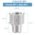 thumbnail image 2 of 304 Stainless Steel Forged Hex Reducer, 3/8" NPT Female x 3/8" NPT Male, Stainless Steel Pipe Fitting 2 Pack, 2 of 6