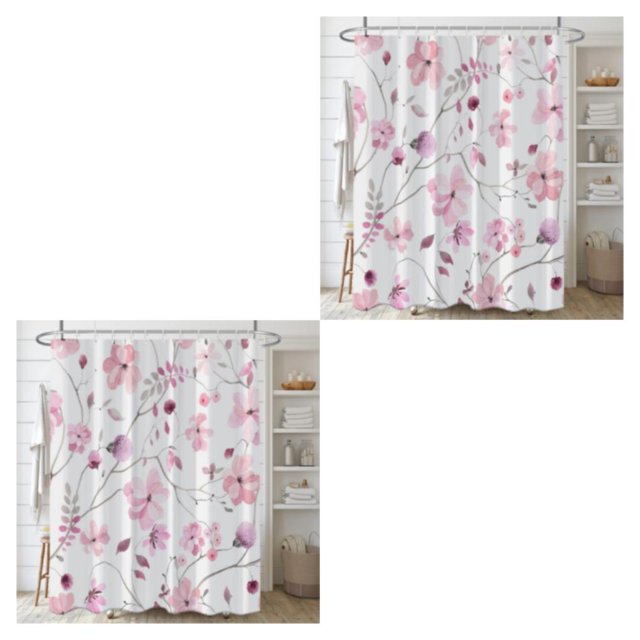Billuyoard Juegos de cortinas de ducha azules a prueba de agua Protección de privacidad Textura fina Ducha de flores de color agua YL456-9 180cm YL456-9 180 cm * 180 cm 2Conjunto