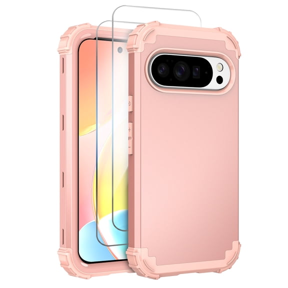Allytechgroup Heavy Duty Case for Google Pixel 10 Pro XL, Soft TPU Rugged PC Triple-Layers Four Corners Protection Shockproof Anti-Scratch Case for Google Pixel 10 Pro XL, Rosegold