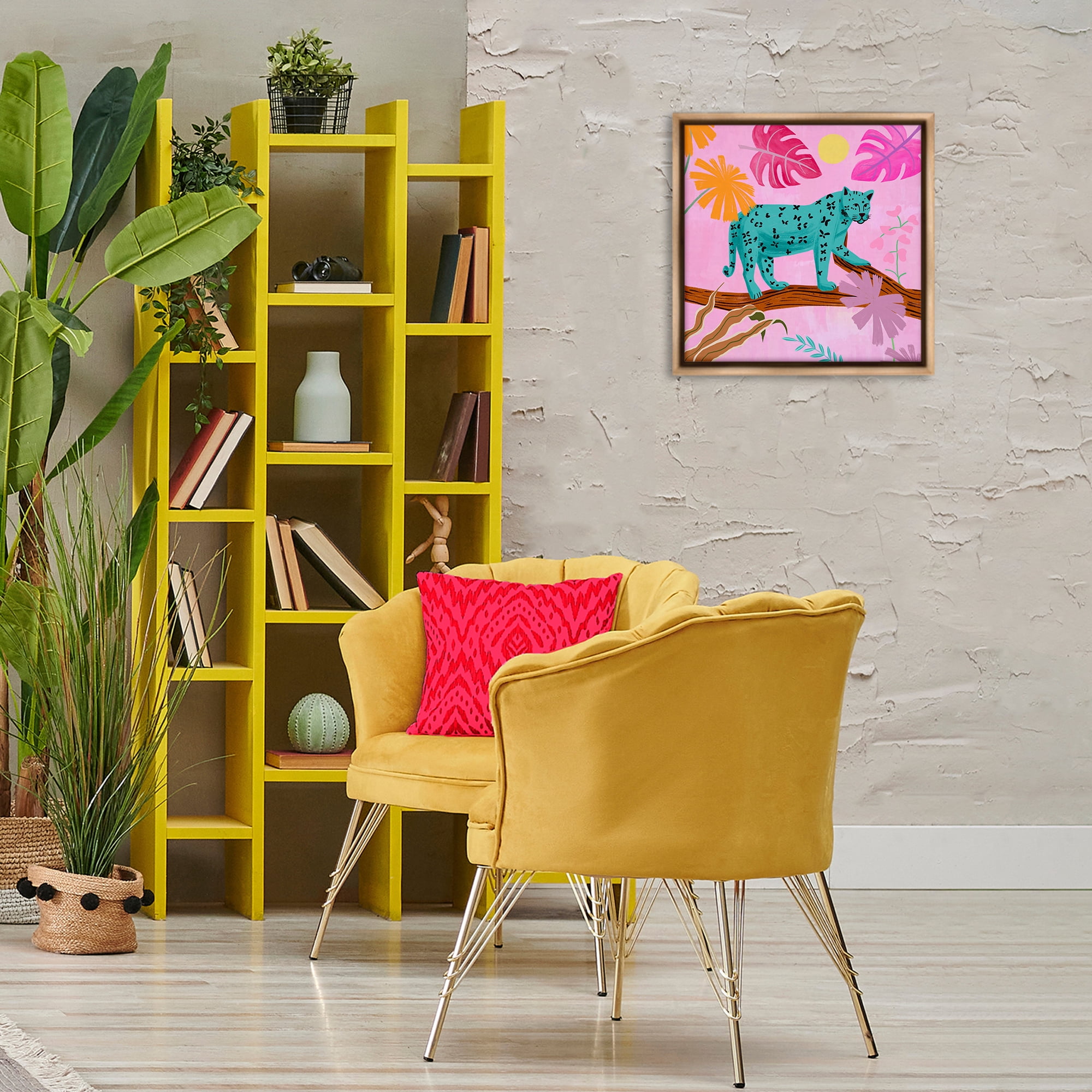 Stupell Industries Patterned Leopard on Branch Animals & Insects Painting Brown Floater Framed Canvas Art Print Wall Art, 18 x 18