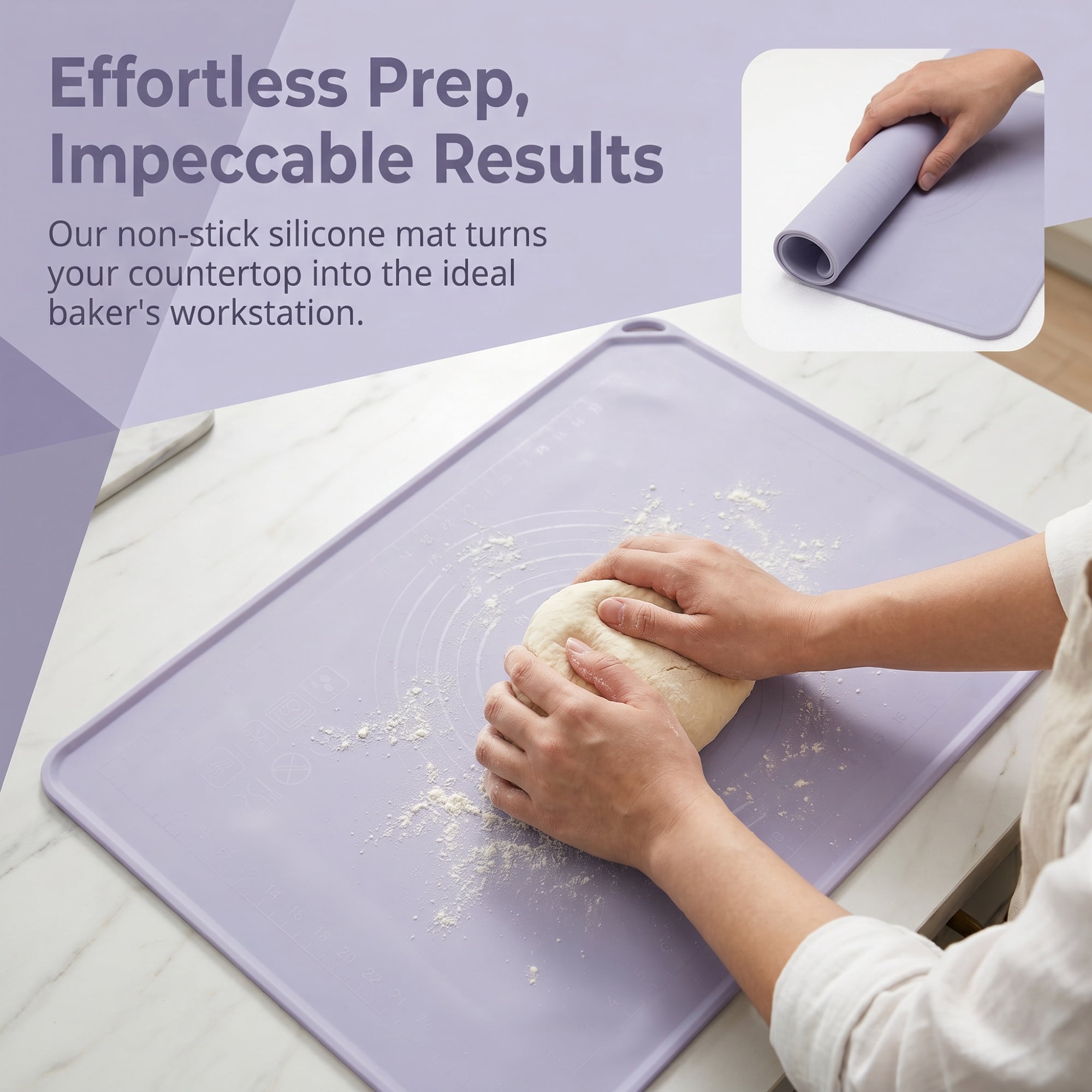 Unique Bargains Solid Color Silicone Pastry Baking Mat with Measurements Purple 15.7"x23.6"