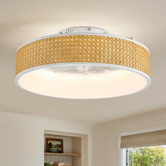 20'' 7 - Blade Minimalist Rattan Caged Smart Ceiling Fan with LED Lights and Remote Control