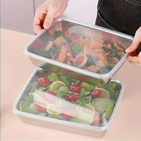 

ZHSHANTCHDQ Multi-purpose Stainless Steel Container with Lids for Fresh-keeping Thickened Flat Bottom Steaming Plate for Halogen Skewer Baking Salad Cake and Dessert - Practical Kit