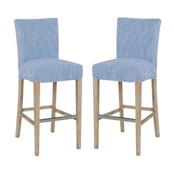 Home Square 29.5" Bar Stool in Blue Stripes/Natural - Set of 2