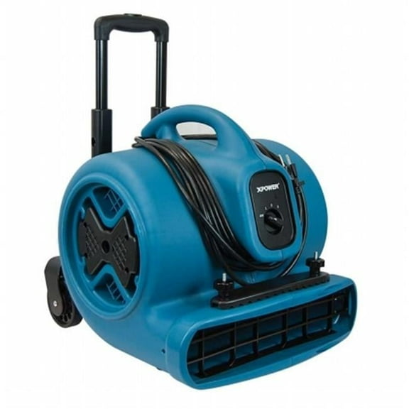 XPOWER Manufacture  0.5 HP Air Mover Blower Fan with Telescopic Handle & Wheels - Carpet Clamp