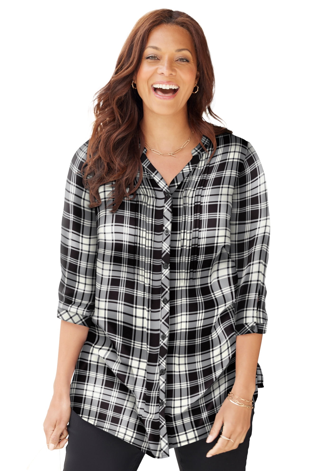 Effortless Pintuck Plaid Tunic 