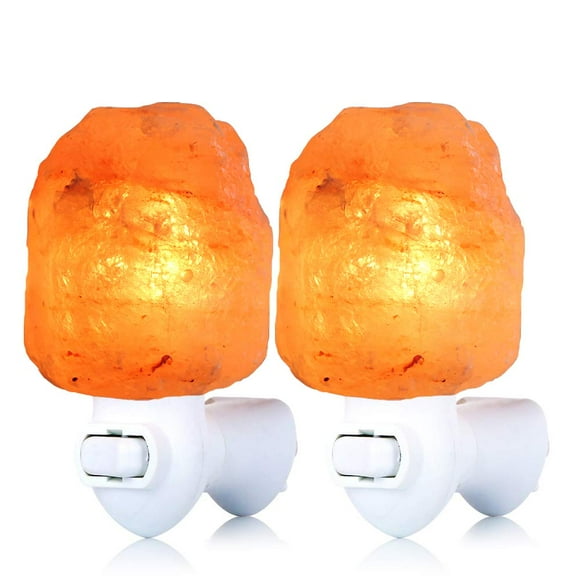 pursalt Lot de 2 Lampes au Sel Naturel de l'Himalaya, Lampe de Nuit à Brancher, Certifiée 360 Degrés Rotative avec 4 Ampoules de Rechange pour Salle de Bain Chambre, Cristal Rose Sel de Roche Manuel