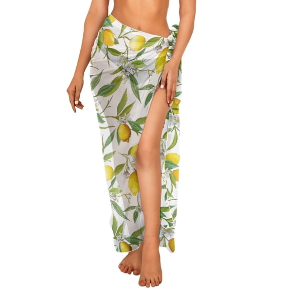 Yuyamidu Yellow Lemon Sarong Coverups for Women Beach Long Bikini Wraps Sun Protection Bathing Suit Cover Up Fashionable Beach Sarong Wrap Chiffon