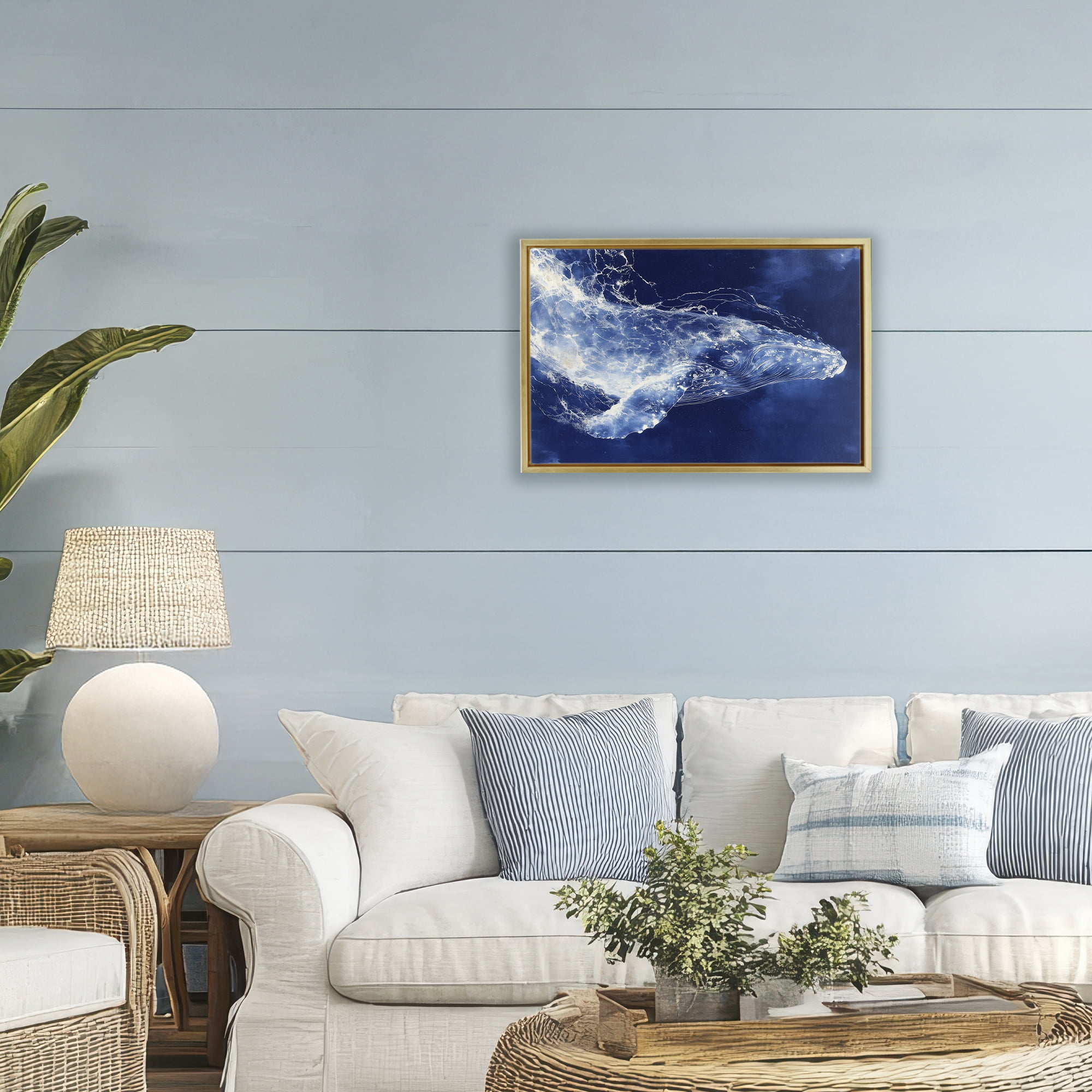 Stupell Industries Whale in Motion Gold Framed Floater Canvas Wall Art, design by Chromatic Storm Studio