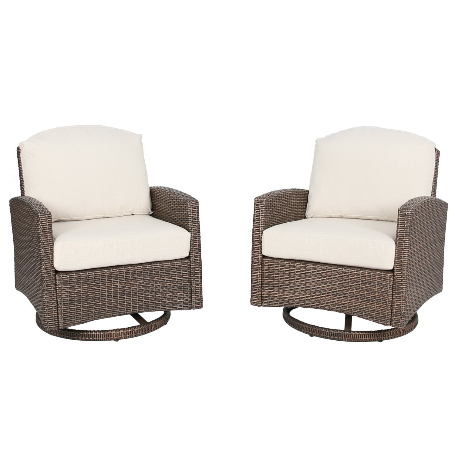 Beige Chairs Ulax Furniture Outdoor Wicker Swivel Club Chair