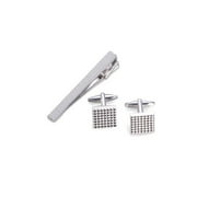 International  Rhodium Plated Cufflink & Tie Pin Set with Checkered Design - Silver