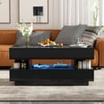 thumbnail image 3 of 39 Inch Lift Top Coffee Table with 16 Color LED Lighting and Expanding Surface Dual Drawers and Hidden Storage Modern High Gloss Black Living Room Table for Small Spaces, 3 of 9