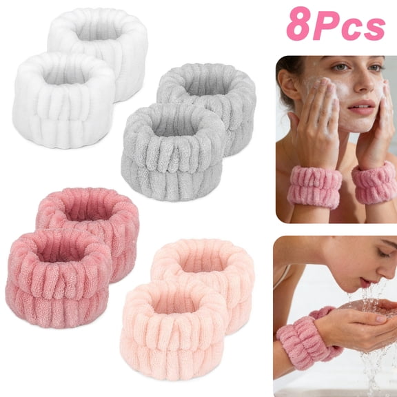 Genreen  8 Pcs Microfiber Wrist Bands for Washing Face, Women's Absorbent Face Washing Wristbands, Prevent Water from Spilling Down Your Arms,Wrist Scrunchies Spa Washband for Women Facewash, Makeup